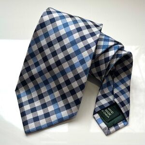 Ralph Lauren Men’s 100% Silk Navy and Light Blue Checkered Tie